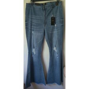 L&B Lucky &‎ Blessed High Raise Flare Frayed Hem Light Blue Distressed Sz 18 NWT